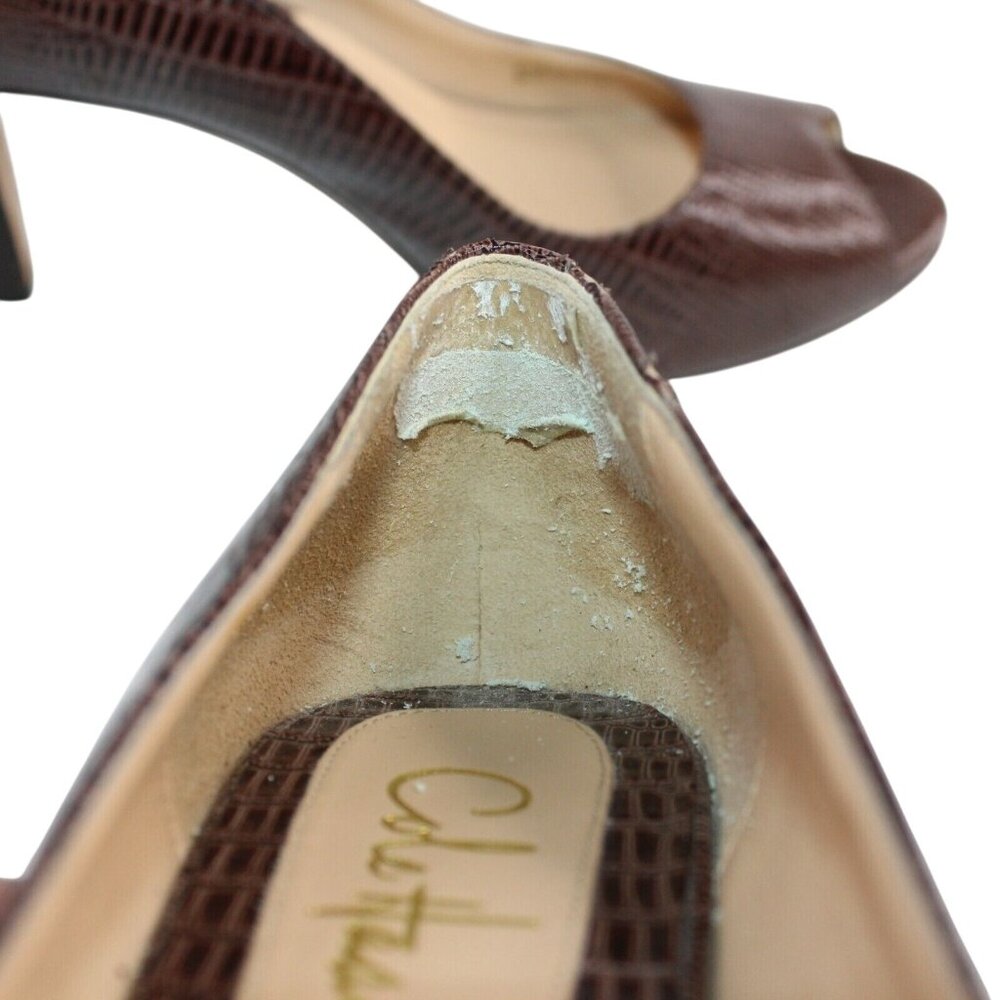 Cole Haan Open Peep Toe High Heel Shoes US 8 B Brown Textured Leather D32670 - Picture 11 of 12